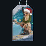 Christmas Chihuahua Surfing Gift Tags<br><div class="desc">chihuahua christmas dog animal , 
surf board splash sport, 
ocean summer tropical beach, 
surfing surf surfer water, 
sea wave friend small, 
cute canine x-mas humour, 
pet happy winter puppy, 
funny merry red hat, 
holiday santa xmas claus, 
animal chihuahua christmas dog , </div>