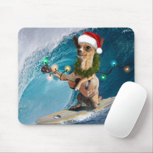 Christmas Chihuahua Surfing Mouse Pad