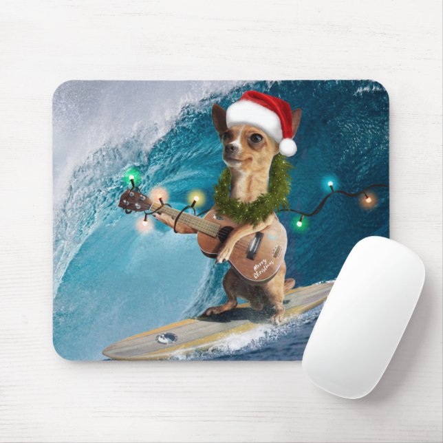 Christmas Chihuahua Surfing Mouse Pad (With Mouse)