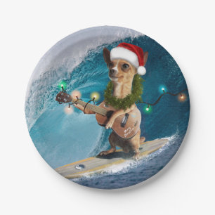 Christmas Chihuahua Surfing Paper Plate