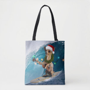 Christmas Chihuahua Surfing Tote Bag