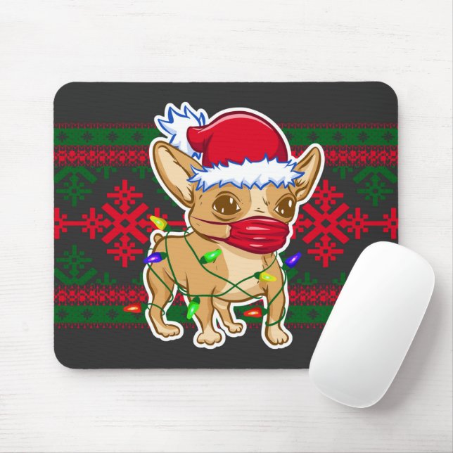 Christmas chihuahua wearing a medical mask mouse pad (With Mouse)