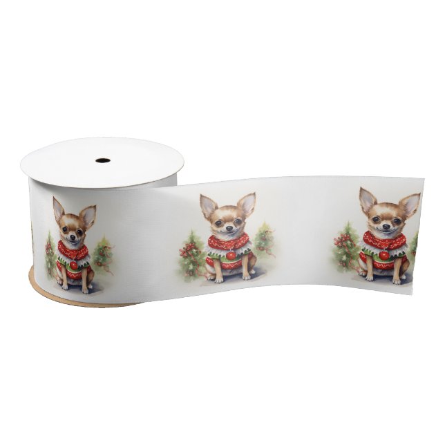 Christmas Chihuahua With Holiday Sweater Satin Ribbon (Spool)