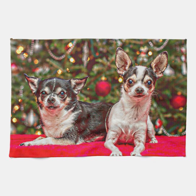 Christmas Chihuahua's Tea Towel (Horizontal)