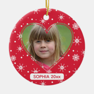 Christmas Child Photo Cute Red Snowflake Ceramic Ornament