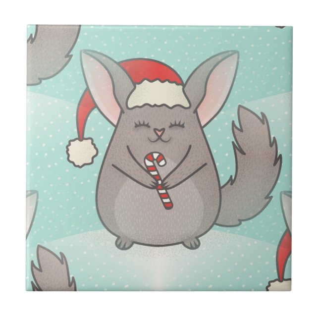 christmas chinchillas ceramic tile (Front)