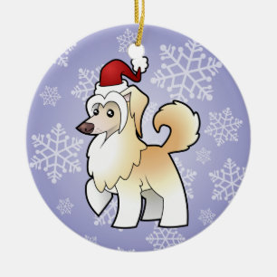 Christmas Chinese Crested (powderpuff) Ceramic Ornament