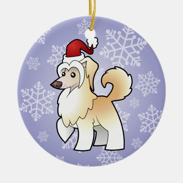 Christmas Chinese Crested (powderpuff) Ceramic Ornament (Front)