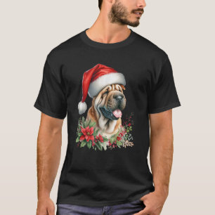 Christmas Chinese Shar Pei Dog Watercolor Artwork  T-Shirt