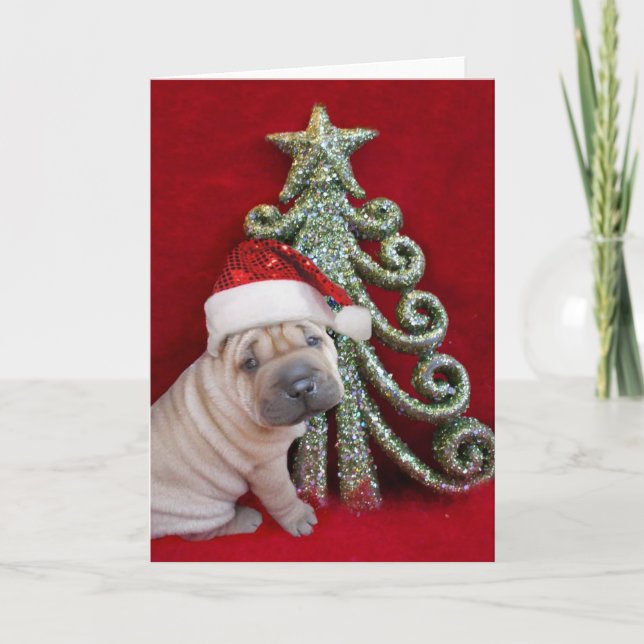 Christmas Chinese shar pei puppy Holiday Card (Front)