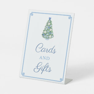 Christmas Chinoiserie Blue White Cards and Gifts Pedestal Sign