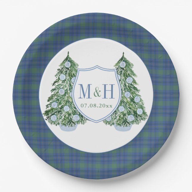 Christmas Chinoiserie Chic Monogram Wedding Shower Paper Plate (Front)