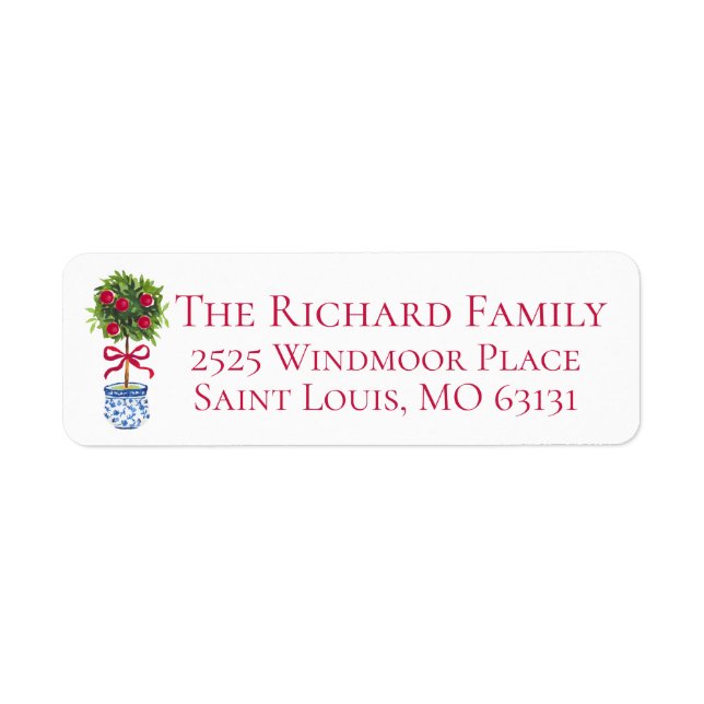 Christmas Chinoiserie Topiary Return Address Label (Front)