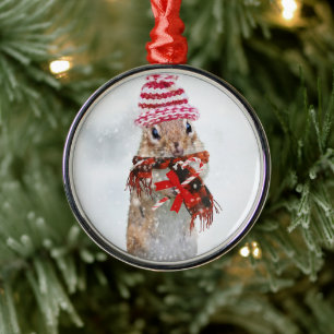 Christmas chipmunk metal ornament