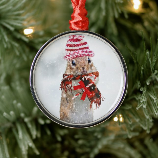 Christmas chipmunk metal ornament (Tree)