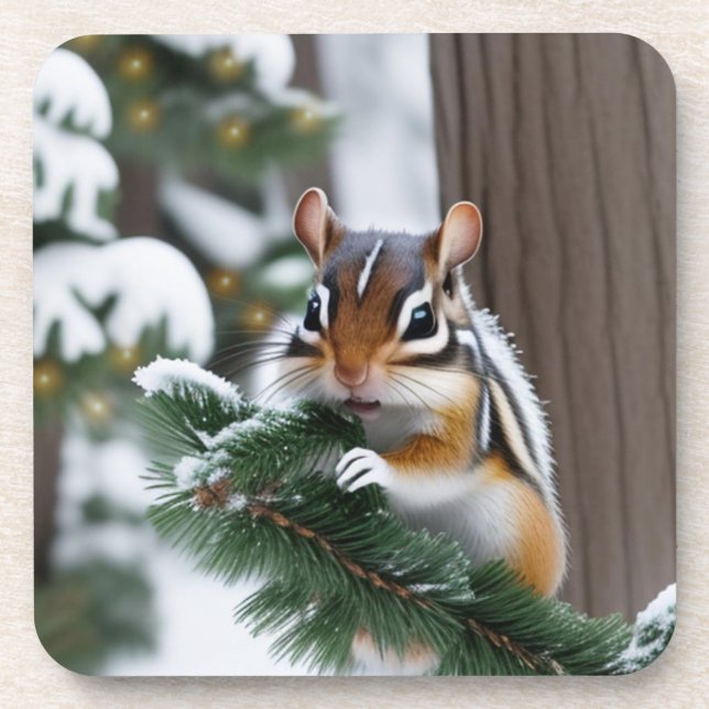 Christmas Chipmunk Plastic Coasters (Front)