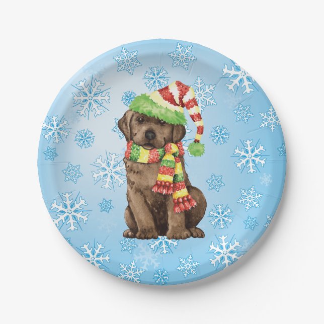 Christmas Chocolate Lab Paper Plate (Front)