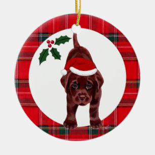 Christmas Chocolate Lab Puppy Ceramic Ornament
