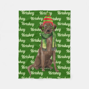 Christmas Chocolate Lab with Dog's Name Fleece Blanket