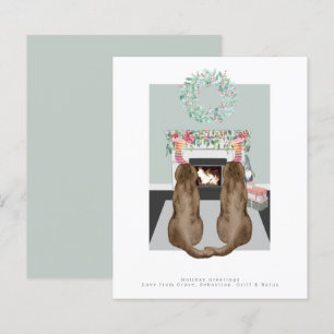 Christmas Chocolate Labrador Dogs Fireplace Scene