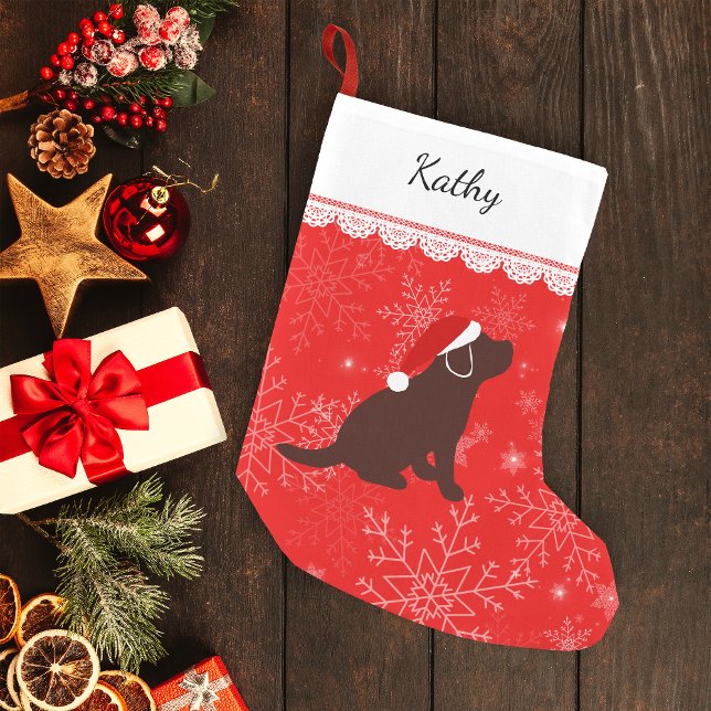 Christmas Chocolate Labrador Puppy Stocking (Personalized Chocolate Labrador Puppy Silhouette Christmas Stocking for Chocolate Labrador Owners.)