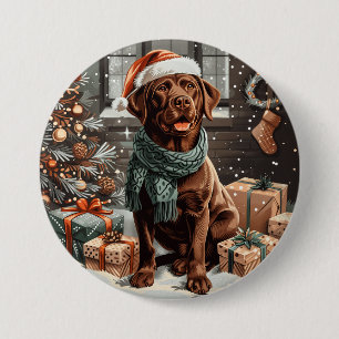 Christmas Chocolate Labrador Retriever Dog 7.5 Cm Round Badge