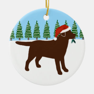 Christmas Chocolate Labrador Santa Hat Ceramic Ornament