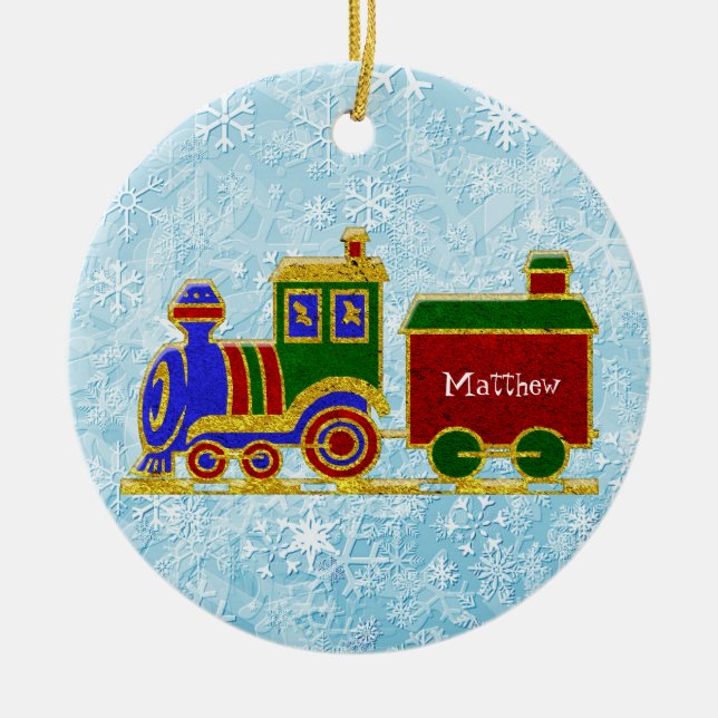 Christmas Choo Choo Train Personalise Ceramic Ornament (Front)