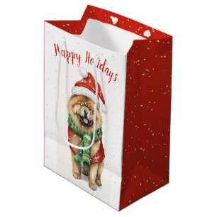 Christmas Chow Chow In Snowflakes Medium Gift Bag