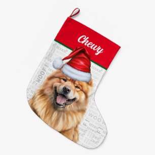 Christmas Chow Chow Santa with Dog's Name Large Christmas Stocking