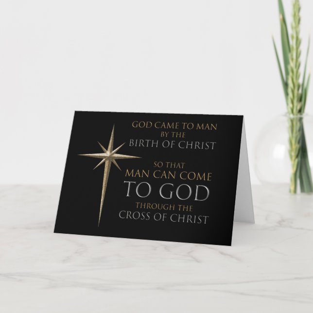 Christmas Christian Faith Star: Birth & Cross Card (Front)
