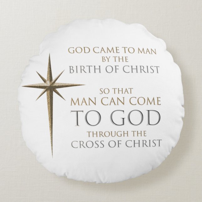 Christmas Christian Faith Star: Birth & Cross Round Cushion (Front)