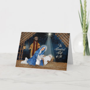Christmas, Christian, Manger Scene, Mary, Joseph Card