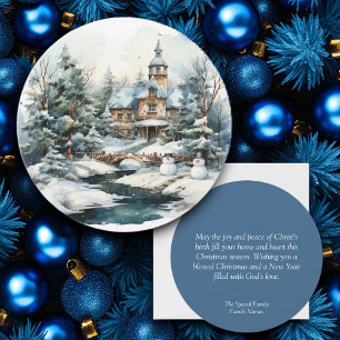 Christmas Christian Personalized Holiday Card Blue