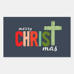 Christmas Christian Text Inspirational  Rectangular Sticker