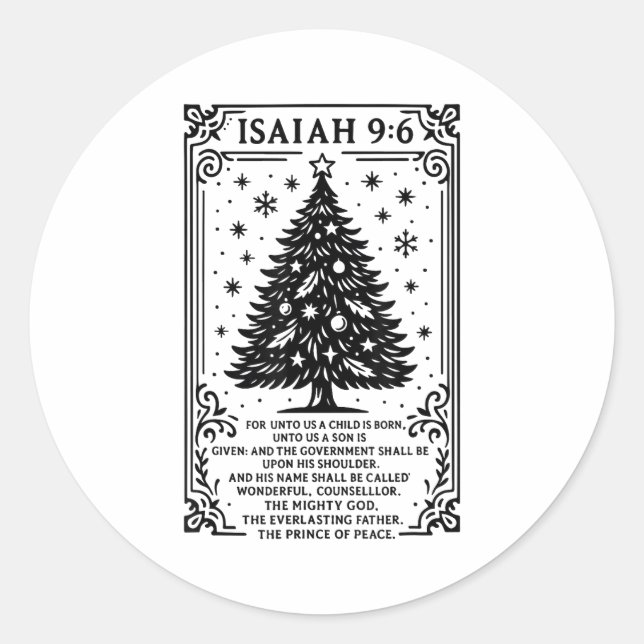 Christmas Christian Tree To Us A Child Is Born Isa Classic Round Sticker (Front)