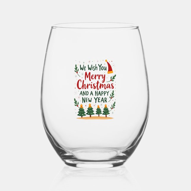 Christmas Christmas Christmas Christmas Christmas  Stemless Wine Glass (Front)