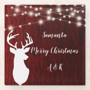 Christmas Christmas garland, deer head, personaliz Glass Coaster