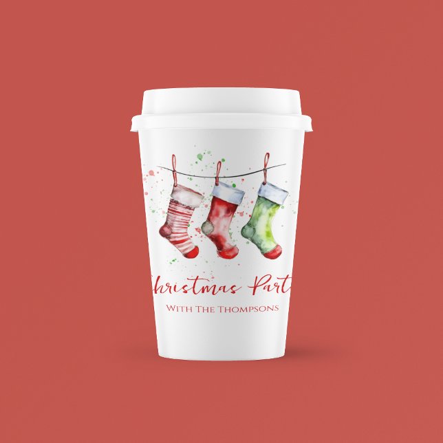 Christmas Christmas Stocking Watercolor Paper Cups (Custom Christmas party paper cup)