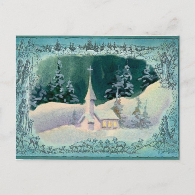 CHRISTMAS CHURCH by SHARON SHARPE Holiday Postcard (Front)