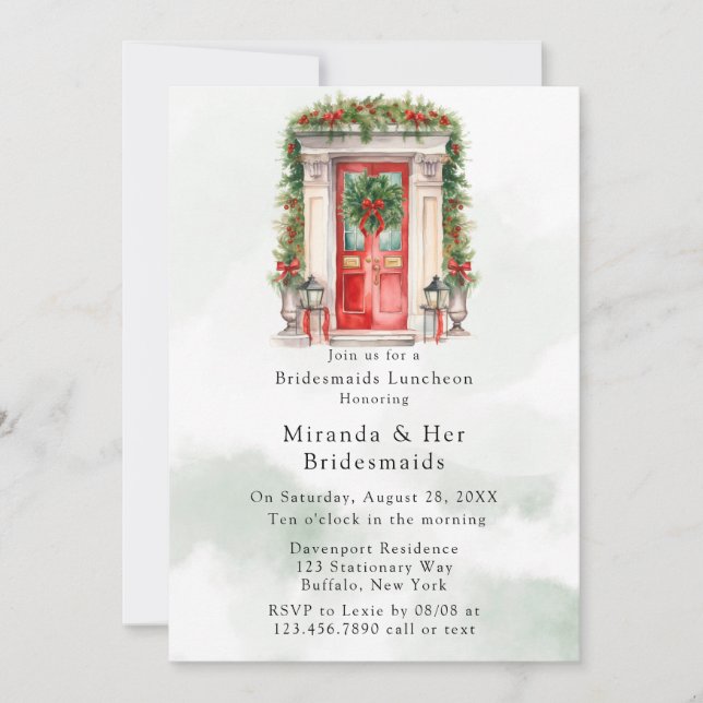 Christmas Church Door Winter Bridesmaids Luncheon Invitation (Front)