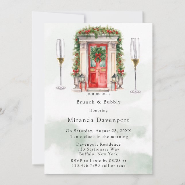 Christmas Church Door Winter Brunch & Bubbly Invitation (Front)