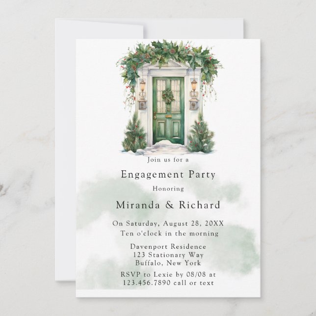 Christmas Church Door Winter Engagement Party Invitation (Front)