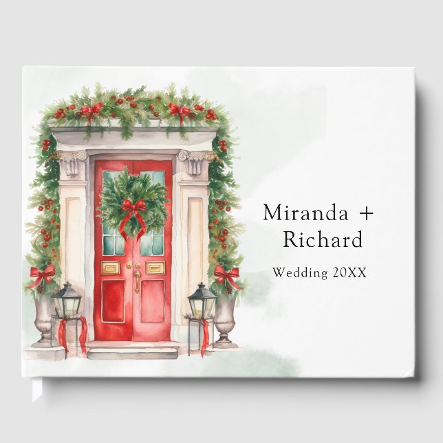 Christmas Church Door Winter Scene Wedding Guest Book (Front)