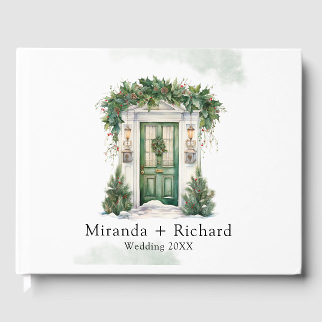 Christmas Church Door Winter Scene Wedding Guest Book (Front)