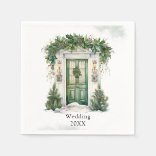 Christmas Church Door Winter Scene Wedding Napkin