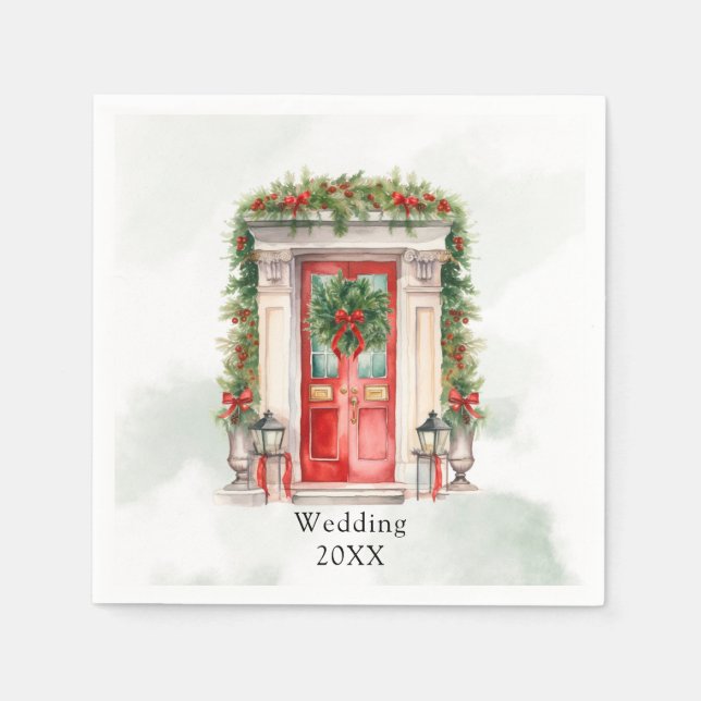 Christmas Church Door Winter Scene Wedding Napkin (Front)