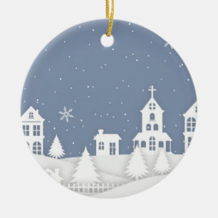 Christmas Church Landscape Ceramic Ornament