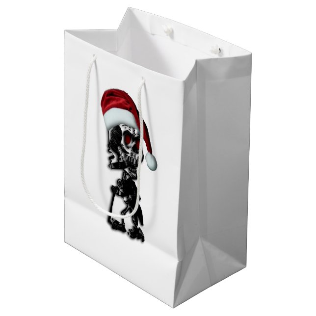 Christmas Cigar Skeleton Design Medium Gift Bag (Front Angled)