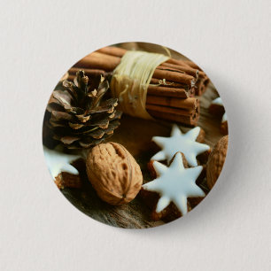 Christmas Cinnamon Sticks and Stars 6 Cm Round Badge
